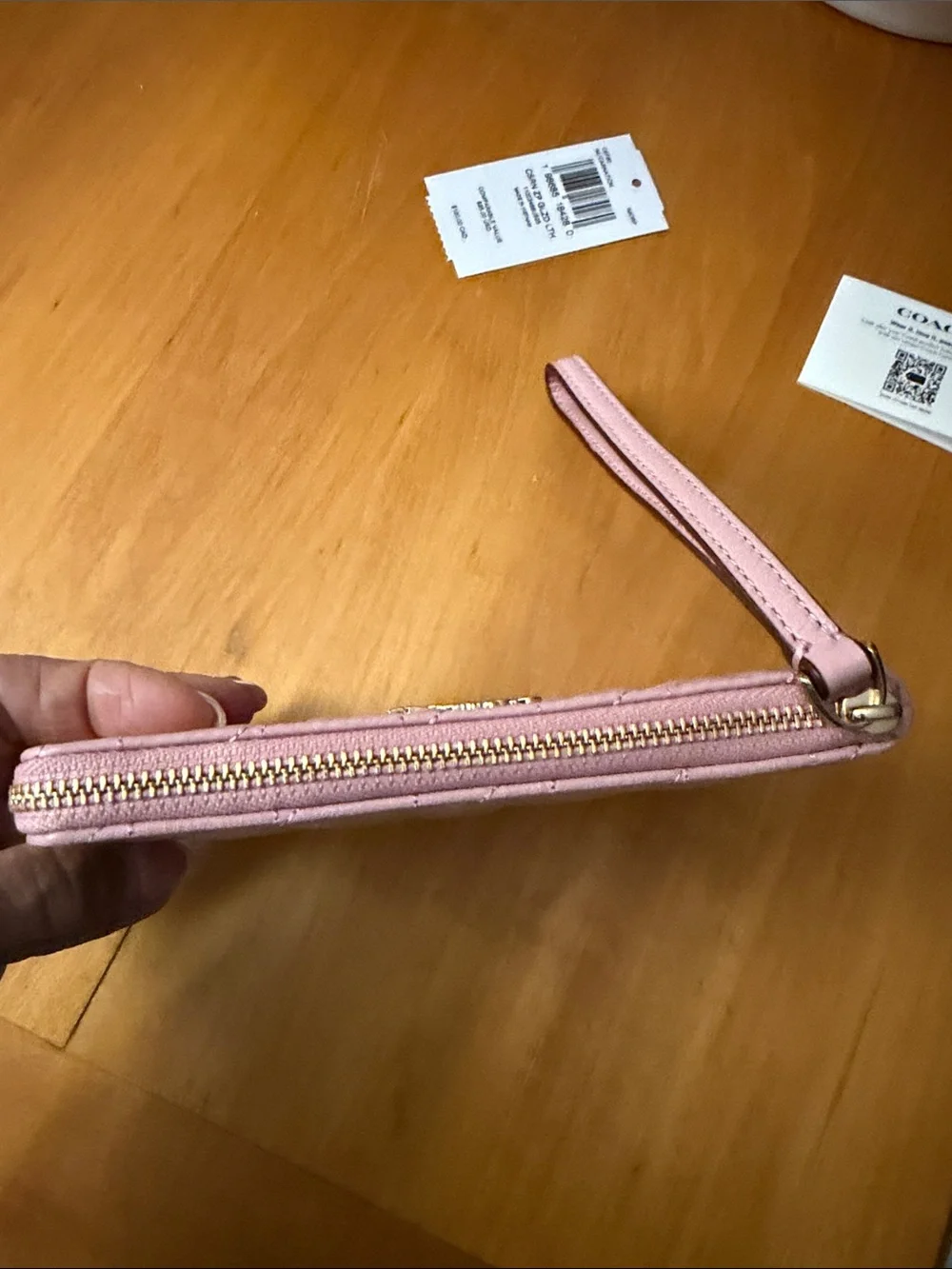 Coach Quilted Wristlet in Light Pink with Gold Hardware